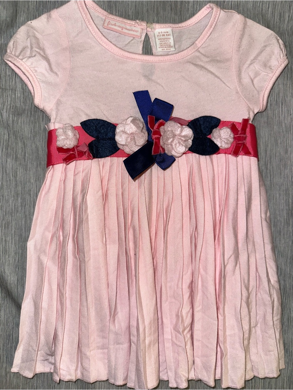 Cherokee Pink Dress with Navy & Fuchsia Ribbon Accents